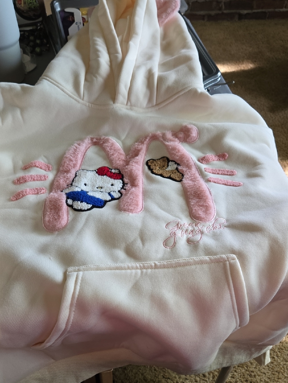Hello Kitty Pink Cream Plush Appliqué Hoodie